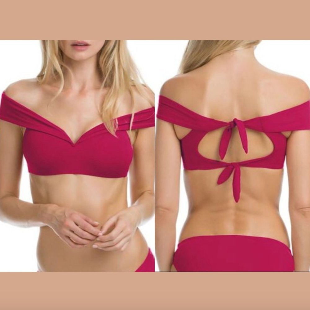 NWD $68 Becca Socialite Off Shoulder Bikini Top Raspberry [‎ Medium ] #3848